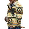 Akivide Men's Fleece Fuzzy Aztec Floral Print Sweatshirt Winter Western Ethnic Graphic Lapel Pullovers Button Oversized Tops