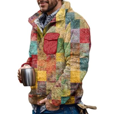 Akivide Men's Fleece Fuzzy Aztec Floral Print Sweatshirt Winter Western Ethnic Graphic Lapel Pullovers Button Oversized Tops