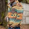 Akivide Men's Fleece Fuzzy Aztec Floral Print Sweatshirt Winter Western Ethnic Graphic Lapel Pullovers Button Oversized Tops view 2