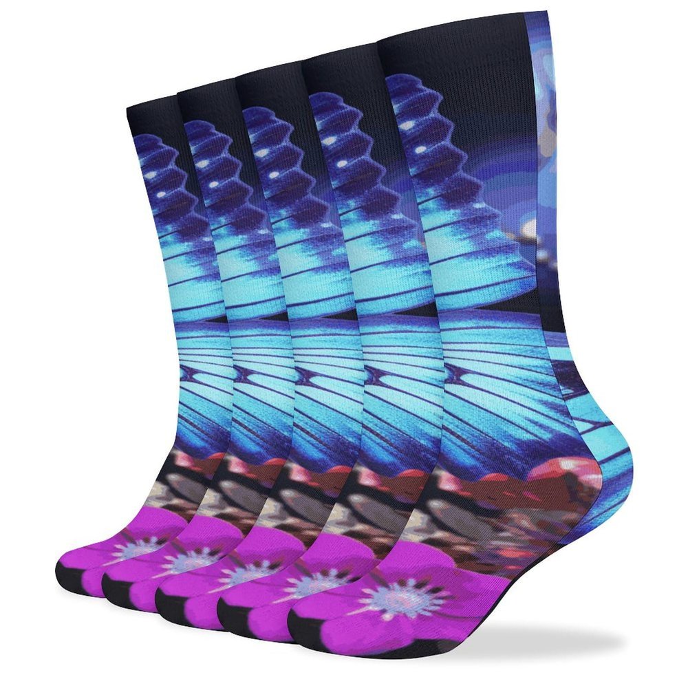 JTKBNVM Beauty Butterfly Socks for Women Men Cotton Sock Breathable Boot Socks Warm Calf Socks for Hiking Work Crew Socks Thin Casual Long Socks 5 Pairs
