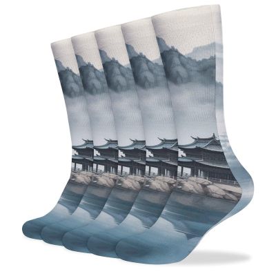 JTKBNVM Asian Landscape Painting Socks for Women Men Cotton Sock Breathable Boot Socks Warm Calf Socks for Hiking Work Crew Socks Thin Casual Long Socks 5 Pairs