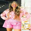 Women Christmas Funny Graphic Button Down Ugly Sweaters Open Front Knitted Long Sleeve Sequin Cardigan Top (Pink, L) view 2
