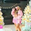 Women Christmas Funny Graphic Button Down Ugly Sweaters Open Front Knitted Long Sleeve Sequin Cardigan Top (Pink, L) view 3
