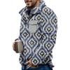 Akivide Men's Fleece Fuzzy Aztec Floral Print Sweatshirt Winter Western Ethnic Graphic Lapel Pullovers Button Oversized Tops