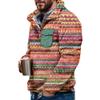 Akivide Men's Fleece Fuzzy Aztec Floral Print Sweatshirt Winter Western Ethnic Graphic Lapel Pullovers Button Oversized Tops