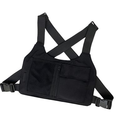 Pistro Functional Hip Hop Chest Harness Bag for Running Gym Workouts Outdoor Activities Nylon Vest Design Men Women Unisex Black