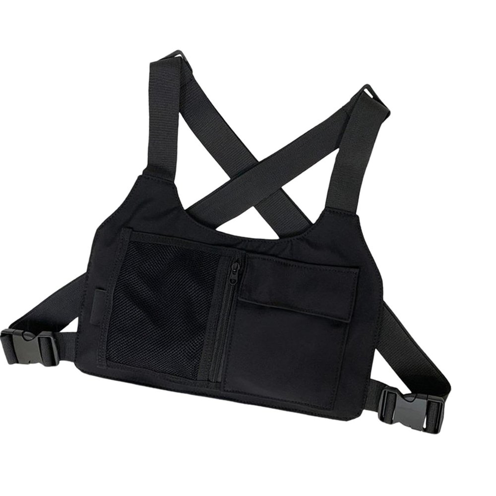 Pistro Functional Hip Hop Chest Harness Bag for Running Gym Workouts Outdoor Activities Nylon Vest Design Men Women Unisex Black