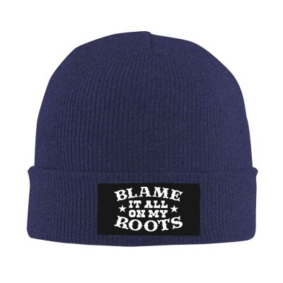 Blame It All On My Roots Beanie Hat Slouchy Skull Cap Winter Warm Knitted Hats for Men Women Navy Blue