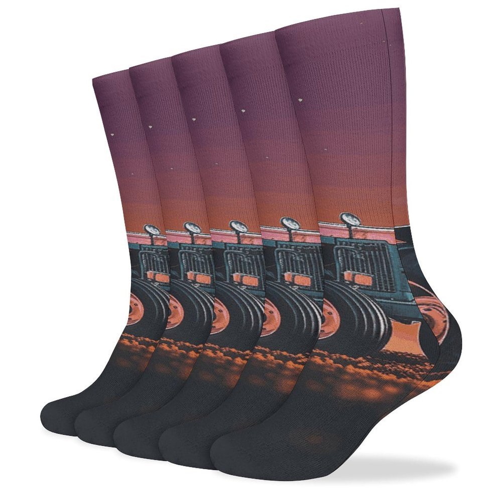 JTKBNVM Aesthetic Tractor Socks for Women Men Cotton Sock Breathable Boot Socks Warm Calf Socks for Hiking Work Crew Socks Thin Casual Long Socks 5 Pairs