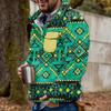 Akivide Men's Fleece Fuzzy Aztec Floral Print Sweatshirt Winter Western Ethnic Graphic Lapel Pullovers Button Oversized Tops view 2