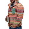 Akivide Men's Fleece Fuzzy Aztec Floral Print Sweatshirt Winter Western Ethnic Graphic Lapel Pullovers Button Oversized Tops