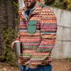 Akivide Men's Fleece Fuzzy Aztec Floral Print Sweatshirt Winter Western Ethnic Graphic Lapel Pullovers Button Oversized Tops view 2