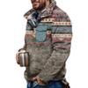 Akivide Men's Fleece Fuzzy Aztec Floral Print Sweatshirt Winter Western Ethnic Graphic Lapel Pullovers Button Oversized Tops view 1