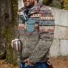 Akivide Men's Fleece Fuzzy Aztec Floral Print Sweatshirt Winter Western Ethnic Graphic Lapel Pullovers Button Oversized Tops view 2