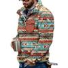 Akivide Men's Fleece Fuzzy Aztec Floral Print Sweatshirt Winter Western Ethnic Graphic Lapel Pullovers Button Oversized Tops view 1