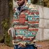 Akivide Men's Fleece Fuzzy Aztec Floral Print Sweatshirt Winter Western Ethnic Graphic Lapel Pullovers Button Oversized Tops view 2
