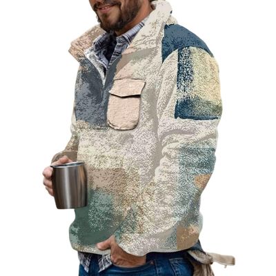 Akivide Men's Fleece Fuzzy Aztec Floral Print Sweatshirt Winter Western Ethnic Graphic Lapel Pullovers Button Oversized Tops