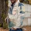 Akivide Men's Fleece Fuzzy Aztec Floral Print Sweatshirt Winter Western Ethnic Graphic Lapel Pullovers Button Oversized Tops view 2