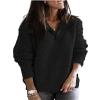 BIVENANT Womens Pullover Sweaters Half Zip 1/4 Zip Pullover Women Sweater Long Sleeve Lapel V Neck Waffle Knit Tops for Women Chunky Sweater Fall Outfits,Black,S view 1