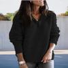 BIVENANT Womens Pullover Sweaters Half Zip 1/4 Zip Pullover Women Sweater Long Sleeve Lapel V Neck Waffle Knit Tops for Women Chunky Sweater Fall Outfits,Black,S view 3