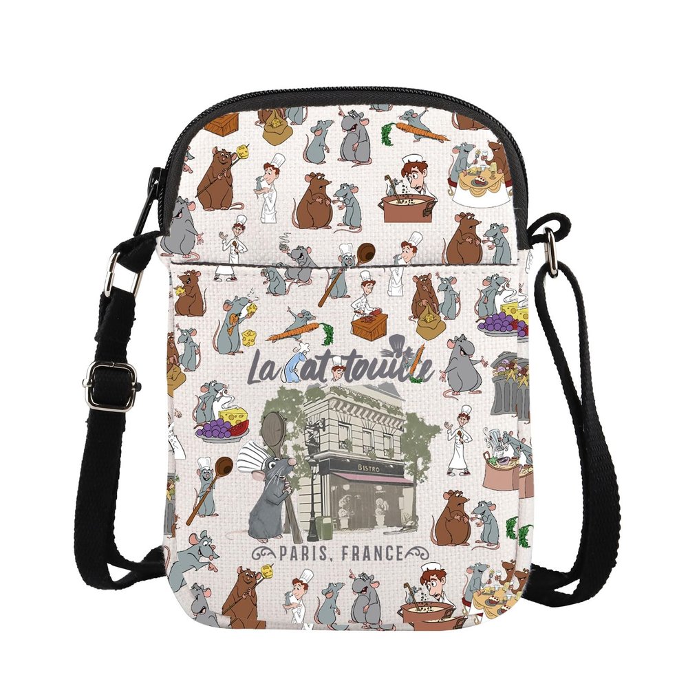 ENSIANTH La Cartoon Paris France Inspired Crossbody Bag Anyone Can Cook Gift Mouse Chef Movie Mech Rat Bag (La CB)