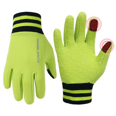 HANDALNDY Winter Riding Gloves, Touchscreen Cycling Outdoors Sports Gloves with Grip for Boys Girls(Kids Green, Kids Medium)