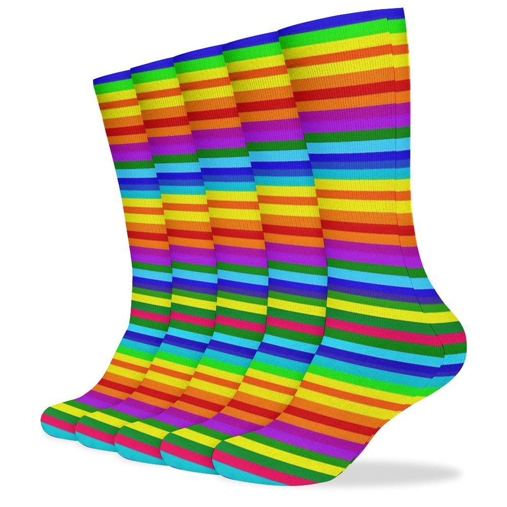 JTKBNVM Rainbow Pattern Socks for Women Men Cotton Sock Breathable Boot Socks Warm Calf Socks for Hiking Work Crew Socks Thin Casual Long Socks 5 Pairs