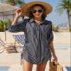 Blooming Jelly Womens Bathing Suit Cover Ups Bikini Swimsuit Coverup Drawstring Beach Dress Shirt(White Stripes,2XL) view 4