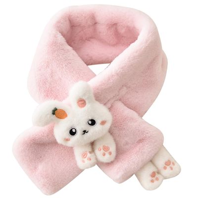 KADSXIYA Windproof Toddler Furry Plush Neckerchief Warm Bib Bunny Scarf Plush Scarfs (light pink)