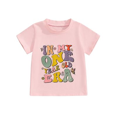 Toddler Baby Girl Birthday Shirt One Two Three Four Five Short Sleeve Embroidery Tee Shirt Birthday Outfits Clothes (in My One Year Olds ERA Pink, 1-2 Years)