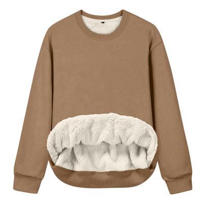 2024 Women's Winter Fleece Sherpa Lined Crewneck Pullover Sweatshirt Thick Warm Thermal Long Sleeve Shirts Tops Casual Sweater