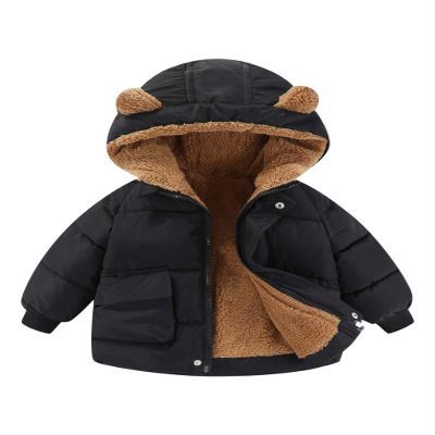 YEAHDOR Unisex Baby Winter Snowsuit Toddler Boy Girls Cute Ear Hooded Zipper Thicken Coat with Pockets Casual Wear Black 3-5 Years