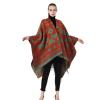 GIBZ Women Shawl Wrap Winter Soft Retro Stripe Print Poncho Cape Open Front Warm Casual Sweater Ponchos Red 4 135 * 175cm view 1
