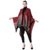 GIBZ Women Shawl Wrap Winter Soft Retro Stripe Print Poncho Cape Open Front Warm Casual Sweater Ponchos Red 2 135 * 175cm view 1