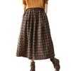 chouyatou Women's Vintage Plaid Pleated Wool Skirt Elastic Waist A-Line Midi Long Swing Skirt with Pockets (Medium, Brown) view 1