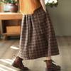 chouyatou Women's Vintage Plaid Pleated Wool Skirt Elastic Waist A-Line Midi Long Swing Skirt with Pockets (Medium, Brown) view 2