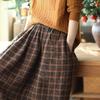 chouyatou Women's Vintage Plaid Pleated Wool Skirt Elastic Waist A-Line Midi Long Swing Skirt with Pockets (Medium, Brown) view 3