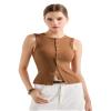SUUKSESS Women Button Down Going Out Trendy Tops Ribbed Sexy Vest Y2K Tank Tops (Khaki, L) view 3