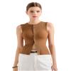 SUUKSESS Women Button Down Going Out Trendy Tops Ribbed Sexy Vest Y2K Tank Tops (Khaki, L) view 4