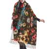 Floral Skull print Cashmere imitation tassel shawl Warm tassel scarf poncho shawl clothing accessory view 1
