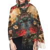 Floral Skull print Cashmere imitation tassel shawl Warm tassel scarf poncho shawl clothing accessory view 4