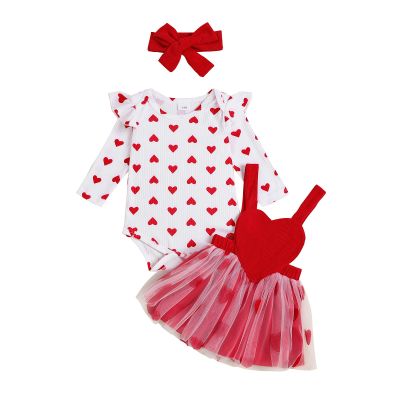 Amnnchya Christmas Baby Girl Outfit Newborn Cute Elk Fly Sleeve Romper Overall Dress Infant Girls Fall Winter Skirt Set (Tulle Valentines Outfit, 12-18 Months)
