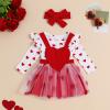 Amnnchya Christmas Baby Girl Outfit Newborn Cute Elk Fly Sleeve Romper Overall Dress Infant Girls Fall Winter Skirt Set (Tulle Valentines Outfit, 12-18 Months) view 2