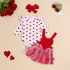 Amnnchya Christmas Baby Girl Outfit Newborn Cute Elk Fly Sleeve Romper Overall Dress Infant Girls Fall Winter Skirt Set (Tulle Valentines Outfit, 12-18 Months) view 3