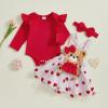 Amnnchya Christmas Baby Girl Outfit Newborn Cute Elk Fly Sleeve Romper Overall Dress Infant Girls Fall Winter Skirt Set (Heart Valentines Outfit, 12-18 Months) view 2