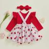 Amnnchya Christmas Baby Girl Outfit Newborn Cute Elk Fly Sleeve Romper Overall Dress Infant Girls Fall Winter Skirt Set (Heart Valentines Outfit, 12-18 Months) view 4