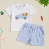 LAGKIYOJ Toddler Baby Boy Easter Outfit Bunny Short Sleeve Rabbit Shirt Stripes Shorts Summer Spring Baby Clothes Set (White, 12-18 Months) view 2