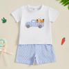 LAGKIYOJ Toddler Baby Boy Easter Outfit Bunny Short Sleeve Rabbit Shirt Stripes Shorts Summer Spring Baby Clothes Set (White, 12-18 Months) view 3