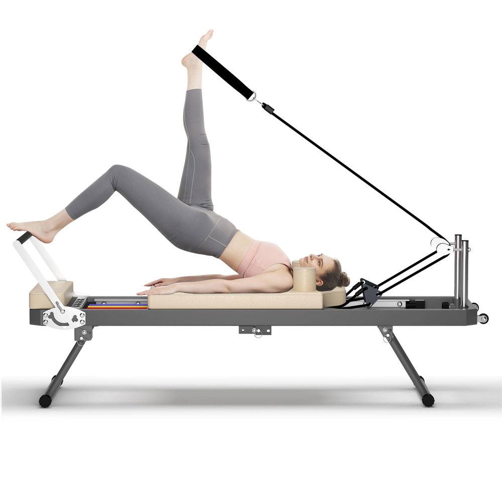 78" Foldable Reformer Pilates Machine for Home Workout,Pilates Reformer Sets for Women,Home Pilates Reformer with 5 Elastic Cords,Home Pilates Equipment with 11 Strength Options for Power Gym (Beige)