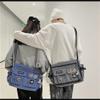 Canvas Hobo Crossbody Bag Vintage Multi Pocket Messenger Bag Aesthetic Shoulder Laptop Handbag with Cute Pins Daily (Grey) view 2